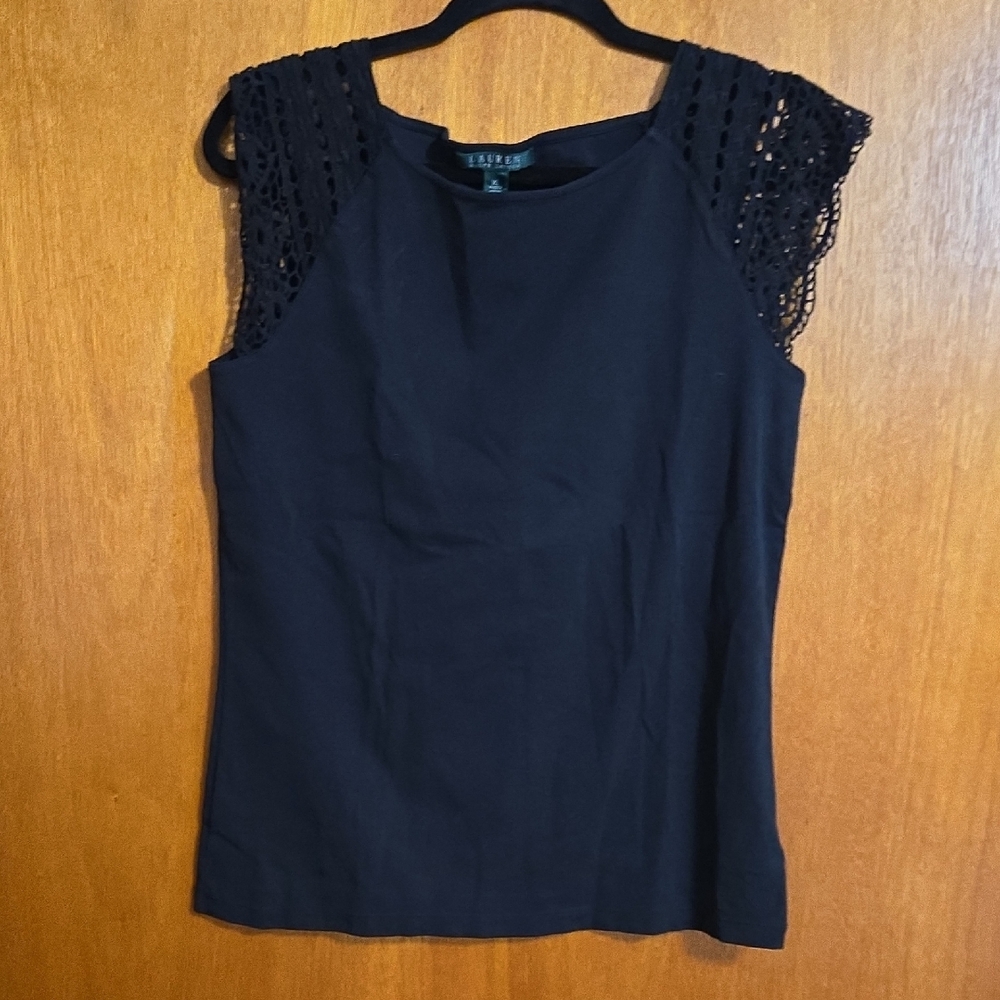 Lauren Ralph Lauren Black Sleeveless Fitted Embellished Blouse